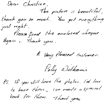 Polly Williams's handwritten letter thanking Christine for her picture. A transcription follows.