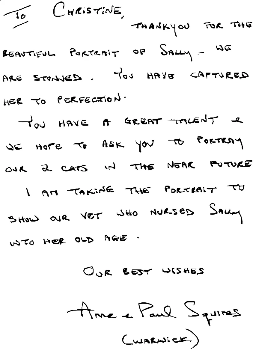 Anne and Paul Squires's handwritten letter thanking Christine for the portrait of Sally